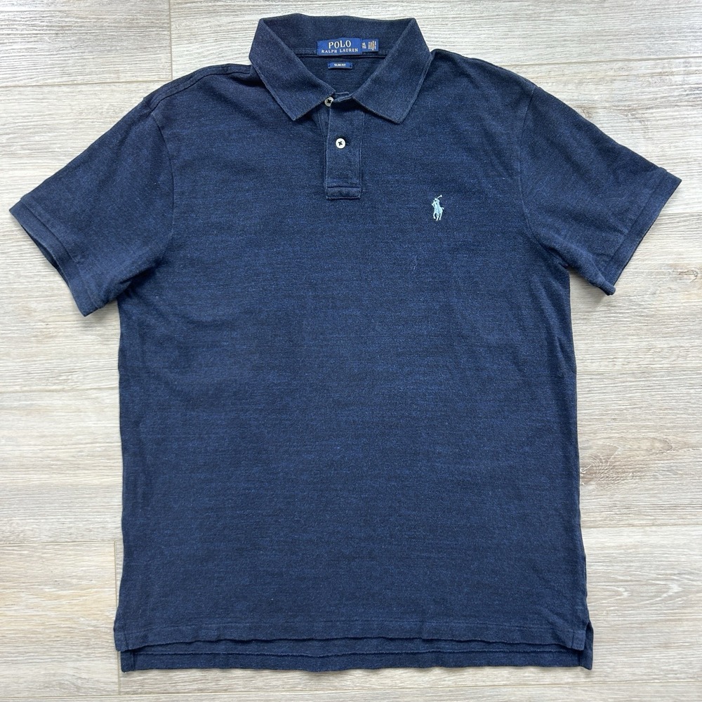 Polo Ralph Lauren Slim Fit Mens XL‎ Heather Deep Blue Polo Light Blue Pony